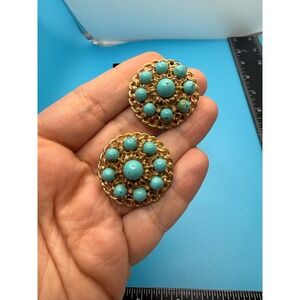 Vintage‎ Kramer of New York Faux Turquoise Gold Tone Filigree Clip On Earrings